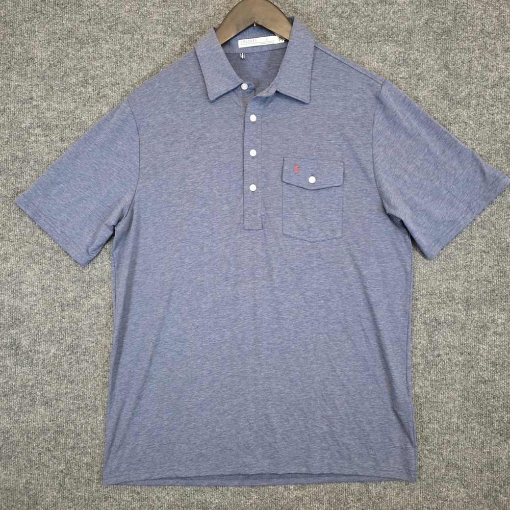 Criquet Polo Shirt Mens Large Blue Performance Pima Cotton Spandex Pocket Casual